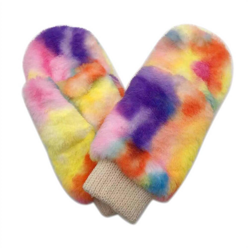 NEW SENSIBLING CORP women's tie dye faux fur mitten gloves in orange